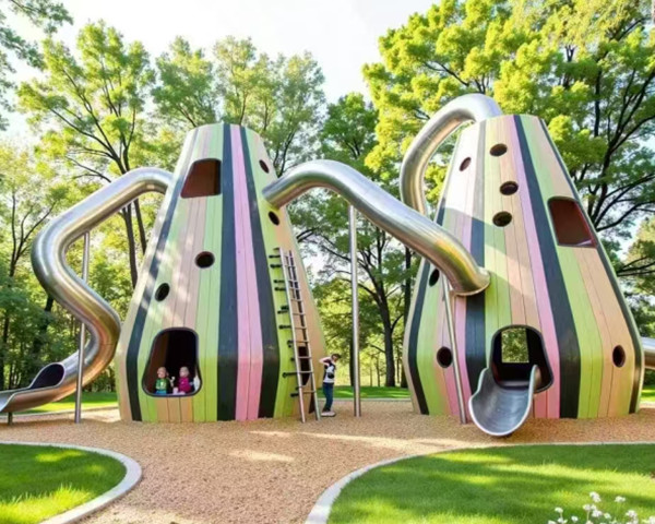 湖南公园不锈钢大型滑筒