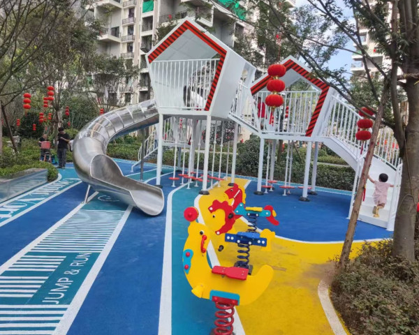 四川内江小区儿童不锈钢游乐滑梯