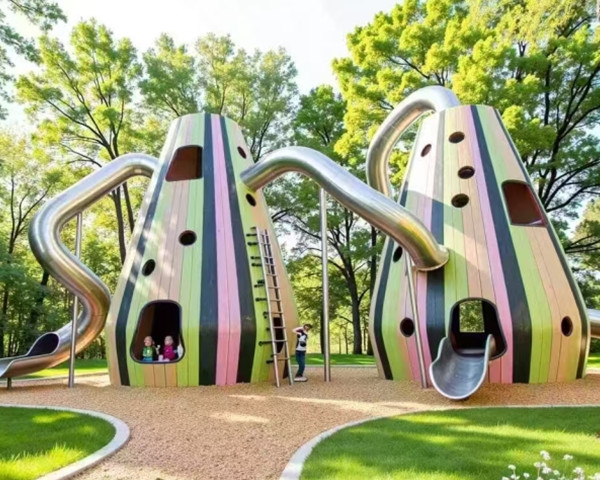 湖南公园不锈钢大型滑筒