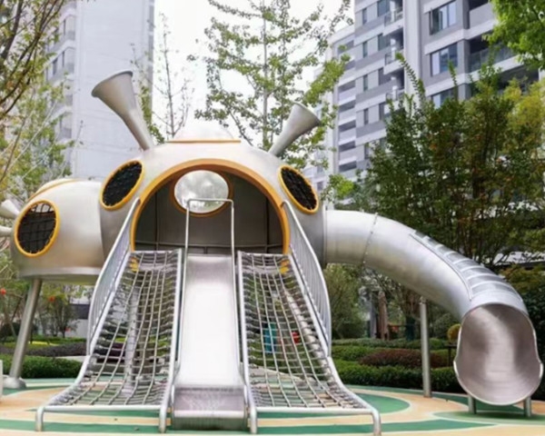 贵州小区太空不锈钢造型儿童滑梯